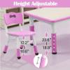 Garvee Kids Table and 6 Chair Set,47 in Modern Height Adjustable Toddler Table and 6 Chairs Set with Non-Slip Desk Legs& Organizer Graffiti Desktop,Preschool Activity Art Craft Tables for 6（Gray(Pink)