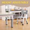 Garvee Kids Table and 6 Chair Set,47 in Modern Height Adjustable Toddler Table and 6 Chairs Set with Non-Slip Desk Legs& Organizer Graffiti Desktop,Preschool Activity Art Craft Tables for 6（Gray(Grey)