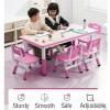 Garvee Kids Table and 6 Chair Set,47 in Modern Height Adjustable Toddler Table and 6 Chairs Set with Non-Slip Desk Legs& Organizer Graffiti Desktop,Preschool Activity Art Craft Tables for 6（Gray(Pink)