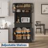 Garvee Kitchen Pantry, 72 in Farmhouse Coffee Bar Table with Storage Drawers & Glass Doors, Stand Cabinet for Kitchen, Dining Room, Black(Dark Black)