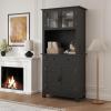 Garvee Kitchen Pantry, 72 in Farmhouse Coffee Bar Table with Storage Drawers & Glass Doors, Stand Cabinet for Kitchen, Dining Room, Black(Dark Black)