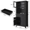 Garvee Kitchen Pantry, 72 in Farmhouse Coffee Bar Table with Storage Drawers & Glass Doors, Stand Cabinet for Kitchen, Dining Room, Black(Dark Black)