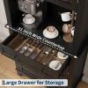 Garvee Kitchen Pantry, 72 in Farmhouse Coffee Bar Table with Storage Drawers & Glass Doors, Stand Cabinet for Kitchen, Dining Room, Black(Dark Black)
