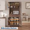 Garvee Kitchen Pantry, 72 in Farmhouse Coffee Bar Table with Storage Drawers & Glass Doors, Stand Cabinet for Kitchen, Dining Room, Black(Dark Brown)