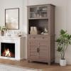 Garvee Kitchen Pantry, 72 in Farmhouse Coffee Bar Table with Storage Drawers & Glass Doors, Stand Cabinet for Kitchen, Dining Room, Black(Dark Brown)