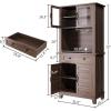 Garvee Kitchen Pantry, 72 in Farmhouse Coffee Bar Table with Storage Drawers & Glass Doors, Stand Cabinet for Kitchen, Dining Room, Black(Dark Brown)