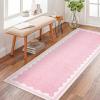 Garvee Modern Bordered Rugs for Living Room 8×10 Washable Rug Large Non Slip Low Pile Soft Carpet Foldable Non-Shedding Woven Printed Floor Cover for Bedroom Playroom Nursery Office Dorm Jute(Border Pink)