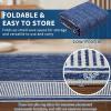 Garvee Modern Bordered Rugs for Living Room 8×10 Washable Rug Large Non Slip Low Pile Soft Carpet Foldable Non-Shedding Woven Printed Floor Cover for Bedroom Playroom Nursery Office Dorm Jute(Lines Blue)