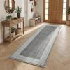 Garvee Modern Bordered Rugs for Living Room 8×10 Washable Rug Large Non Slip Low Pile Soft Carpet Foldable Non-Shedding Woven Printed Floor Cover for Bedroom Playroom Nursery Office Dorm Jute(Lines Grey)
