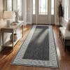 Garvee Modern Bordered Rugs for Living Room 8×10 Washable Rug Large Non Slip Low Pile Soft Carpet Foldable Non-Shedding Woven Printed Floor Cover for Bedroom Playroom Nursery Office Dorm Jute(Lines Black)