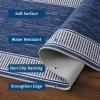 Garvee Modern Bordered Rugs for Living Room 8×10 Washable Rug Large Non Slip Low Pile Soft Carpet Foldable Non-Shedding Woven Printed Floor Cover for Bedroom Playroom Nursery Office Dorm Jute(Lines Blue)