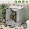 GarveeHome 30 inch Vanity with Ceramic Sink, Modern Bathroom Vanity with 2 Doors and 1 Storage Drawer, Freestanding Bathroom Cabinet with Contemporary Design for Your Bathrooms, White(Grey)