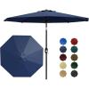 9 ft Patio Umbrella – 8 Sturdy Ribs Outdoor Table Umbrella with Crank Lift & Push Button Tilt – Market Umbrella for Pool, Deck, Yard, Garden -Navy blue & White Stripe(Navy Blue New)