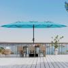 Garvee 15 ft Rectangular Patio Umbrella with Base Included – Large Patio Umbrella with Crank Handle, UV Protection for Outdoor Market, Backyard, Pool – Navy Blue(Mist Blue)