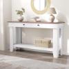 Garvee 54-Inch Long Console Table with Drawers, Wooden Rectangular Entryway Table w/Open Storage Shelf, Sofa Table Behind Couch, Farmhouse Entry Foyer Table for Entryway, Hallway, Living Room(Brown & White)