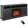 Garvee Fireplace TV Stand with 3-Sided Glass & Adjustable LED Flame,Glass Doors & Storage Shelves for TVs,Electric Fireplace Modern Entertainment Center Console Table Cabniet,for TVs up to 85″,75″(67″+23″)