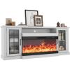 Garvee Fireplace TV Stand with 3-Sided Glass & Adjustable LED Flame,Glass Doors & Storage Shelves for TVs,Electric Fireplace Modern Entertainment Center Console Table Cabniet,for TVs up to 85″,75″(75 inch)