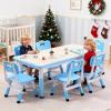 Garvee Kids Table and 6 Chair Set,47 in Modern Height Adjustable Toddler Table and 6 Chairs Set with Non-Slip Desk Legs& Organizer Graffiti Desktop,Preschool Activity Art Craft Tables for 6（Gray(Blue)