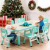 Garvee Kids Table and 6 Chair Set,47 in Modern Height Adjustable Toddler Table and 6 Chairs Set with Non-Slip Desk Legs& Organizer Graffiti Desktop,Preschool Activity Art Craft Tables for 6（Gray(Teal)