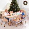 Garvee Kids Table and 6 Chair Set,47 in Modern Height Adjustable Toddler Table and 6 Chairs Set with Non-Slip Desk Legs& Organizer Graffiti Desktop,Preschool Activity Art Craft Tables for 6（Gray(Khaki)