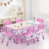 Garvee Kids Table and 6 Chair Set,47 in Modern Height Adjustable Toddler Table and 6 Chairs Set with Non-Slip Desk Legs& Organizer Graffiti Desktop,Preschool Activity Art Craft Tables for 6（Gray(Pink)