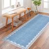 Garvee Modern Bordered Rugs for Living Room 8×10 Washable Rug Large Non Slip Low Pile Soft Carpet Foldable Non-Shedding Woven Printed Floor Cover for Bedroom Playroom Nursery Office Dorm Jute(Border Blue)
