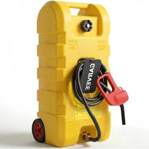 15 gal Gas Can, Heavy-Duty Gas Tank and Fuel Caddy with Manual Fuel Transfer Pump, Portable Fuel Tank on Wheels with 10 ft Hose for Lawn Mowers, Cars, Boats, ATVs, Home and Farm Use, Red(Yellow)