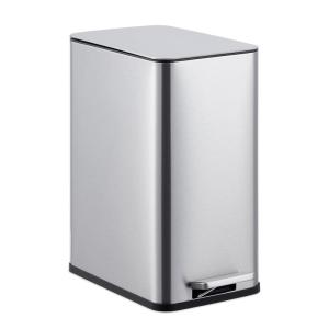 4 Gallon Stainless Steel Trash Can with Soft Close Lid, Step-on Bathroom & Kitchen Garbage Bin, Compact Slim Design with Removable Inner Bucket for Office, Living Room(Silver)