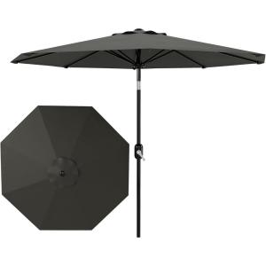 9 ft Patio Umbrella – 8 Sturdy Ribs Outdoor Table Umbrella with Crank Lift & Push Button Tilt – Market Umbrella for Pool, Deck, Yard, Garden -Navy blue & White Stripe(Gray)