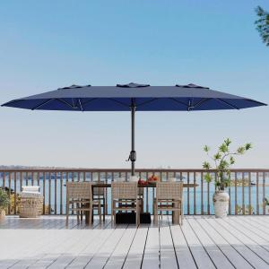 Garvee 15 ft Rectangular Patio Umbrella with Base Included – Large Patio Umbrella with Crank Handle, UV Protection for Outdoor Market, Backyard, Pool – Navy Blue(Navy Blue)