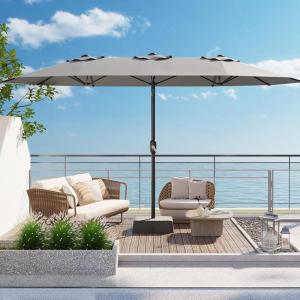 Garvee 15 ft Rectangular Patio Umbrella with Base Included – Large Patio Umbrella with Crank Handle, UV Protection for Outdoor Market, Backyard, Pool – Navy Blue(Grey)