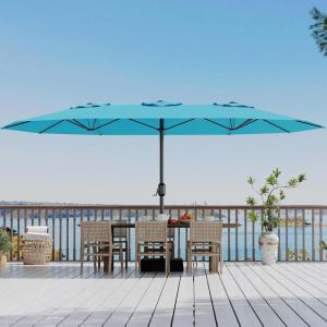 Garvee 15 ft Rectangular Patio Umbrella with Base Included – Large Patio Umbrella with Crank Handle, UV Protection for Outdoor Market, Backyard, Pool – Navy Blue(Mist Blue)