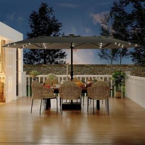 Garvee 15 ft Rectangular Patio Umbrella with Base Included – Large Patio Umbrella with Crank Handle, UV Protection for Outdoor Market, Backyard, Pool – Navy Blue(Gray old)
