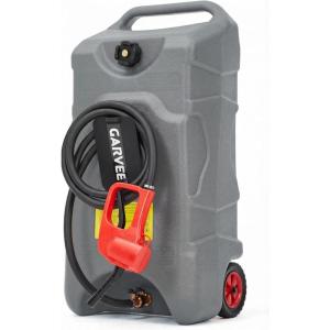 Garvee 16 Gallon Gas Can, Fuel Tank Container with LE Fluid Transfer Manual 10 FT Siphon Pump, Portable Diesel Gas Storage Caddy w/Wheels for Car, ATV, Weeder, Boat, Tractor, Snow Blower,Generator(GREY 16 Gal Block)