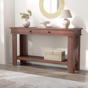 Garvee 54-Inch Long Console Table with Drawers, Wooden Rectangular Entryway Table w/Open Storage Shelf, Sofa Table Behind Couch, Farmhouse Entry Foyer Table for Entryway, Hallway, Living Room(Red Brown)