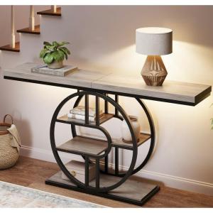 Garvee 55″ Entryway Table, 5-Tier Console Tables for Entryway, Industrial Narrow Sofa Tables with Storage for Living Room, Long Entry Hallway Couch Entrance Table with o-Shaped Metal Frame(Grey)