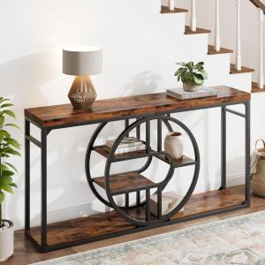 Garvee 55″ Entryway Table, 5-Tier Console Tables for Entryway, Industrial Narrow Sofa Tables with Storage for Living Room, Long Entry Hallway Couch Entrance Table with o-Shaped Metal Frame(Rustic)