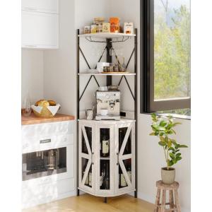 Garvee 72in Corner Wine Cabinet with Power Outlet, Industrial Wine Cabinet w/LED Strip&Glass Holder, 5-Tiers Liquor Cabinets Bar for Home, Small Space, Display Cabinets for, 12 Colors, Mesh Door(Grey)