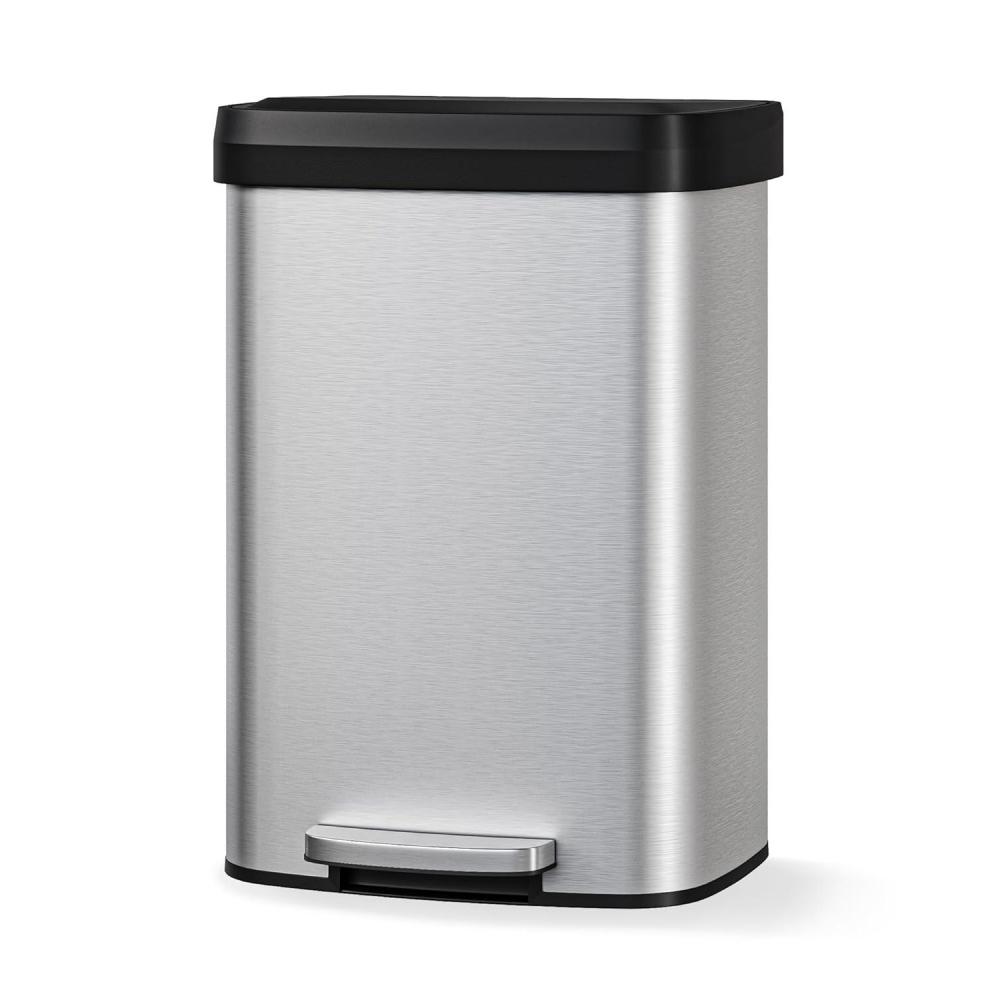 image:imageGarvee 21 gal  80 L Stainless Steel Trash Can with Lid Large Garbage Can for Kitchen Rustproof Stepon Kitchen Metal Trash Bin with Liner Rim Rear Handle Soft Close Plastic LidStainless Steel