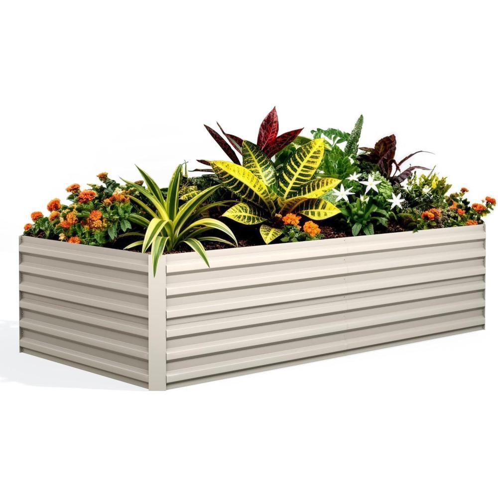 image:imageGarvee 2PCS 8x4x2ft Galvanized Raised Garden Bed OutdoorRustResistant Raised Garden Beds for Gardening Easy Assembly Outdoor Garden Box amp PlantersBeigerect