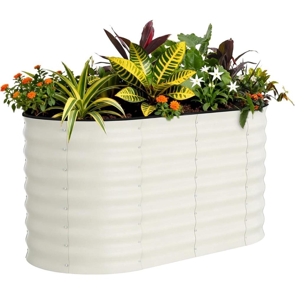 image:imageGarvee 2PCS 8x4x2ft Galvanized Raised Garden Bed OutdoorRustResistant Raised Garden Beds for Gardening Easy Assembly Outdoor Garden Box amp PlantersBeigeoval