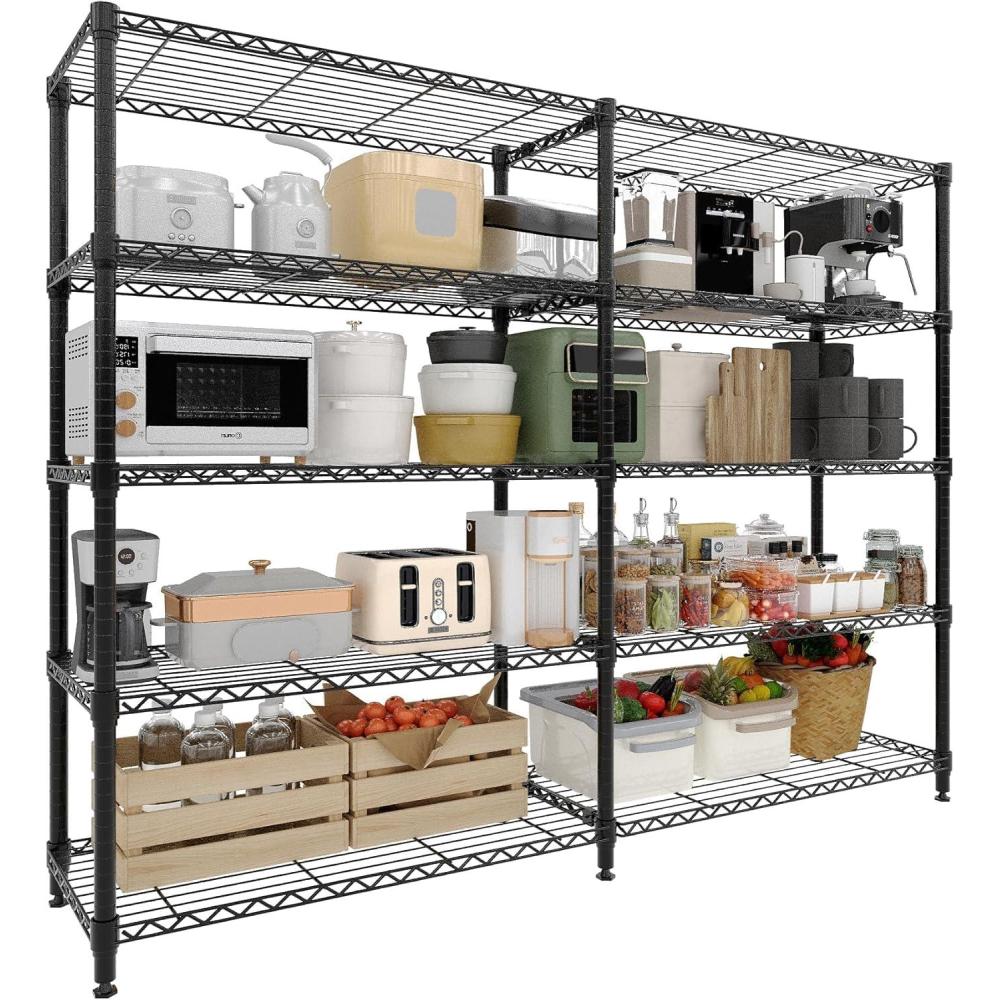 image:imageGarvee 5Tier Storage Shelves Heavy Duty Metal Wire Rack Shelving 1100 LBS Capacity Rolling Storage Rack with Wheels for Living Room Pantry Kitchen Bedroom Organization157D x 71W x 705H5Tier