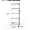Garvee 5-Tier Storage Shelves Heavy Duty Metal Wire Rack Shelving, 1100 LBS Capacity Rolling Storage Rack with Wheels, for Living Room Pantry Kitchen Bedroom Organization(With Wheels-61″H x 23.6″W x 11.8″D)