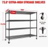 Garvee 5-Tier Storage Shelves Heavy Duty Metal Wire Rack Shelving, 1100 LBS Capacity Rolling Storage Rack with Wheels, for Living Room Pantry Kitchen Bedroom Organization(4-Tier 73.8″H x 59″W x 23.9″D)