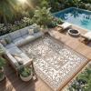 Garvee Outdoor Rug 8×10, Waterproof Reversible Foldable Plastic Straw Rug, Botanical cottagecore Outdoor Rugs Patio Camping RV Carpet for Deck Camper Porch Balcony Backyard Picnic Beach Grey(Brown)