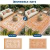 Garvee Outdoor Rug 8×10, Waterproof Reversible Foldable Plastic Straw Rug, Botanical cottagecore Outdoor Rugs Patio Camping RV Carpet for Deck Camper Porch Balcony Backyard Picnic Beach Grey(Orange)
