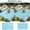 Garvee Outdoor Rug 8×10, Waterproof Reversible Foldable Plastic Straw Rug, Botanical cottagecore Outdoor Rugs Patio Camping RV Carpet for Deck Camper Porch Balcony Backyard Picnic Beach Grey(Blue)
