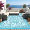 Garvee Outdoor Rug 8×10, Waterproof Reversible Foldable Plastic Straw Rug, Botanical cottagecore Outdoor Rugs Patio Camping RV Carpet for Deck Camper Porch Balcony Backyard Picnic Beach Grey(Blue)
