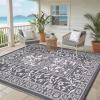 Garvee Outdoor Rug 8×10, Waterproof Reversible Foldable Plastic Straw Rug, Botanical cottagecore Outdoor Rugs Patio Camping RV Carpet for Deck Camper Porch Balcony Backyard Picnic Beach Grey(Grey)