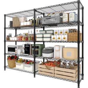 Garvee 5-Tier Storage Shelves Heavy Duty Metal Wire Rack Shelving, 1100 LBS Capacity Rolling Storage Rack with Wheels, for Living Room Pantry Kitchen Bedroom Organization(5-Tier 70.5″H x 59″W x 13.8″D L-Shaped)